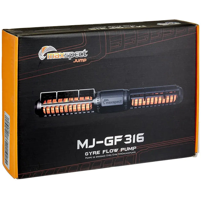 Maxspect MJ-GF Gyre Flow Pumps packaging showcasing advanced crossflow technology for aquatic environments.
