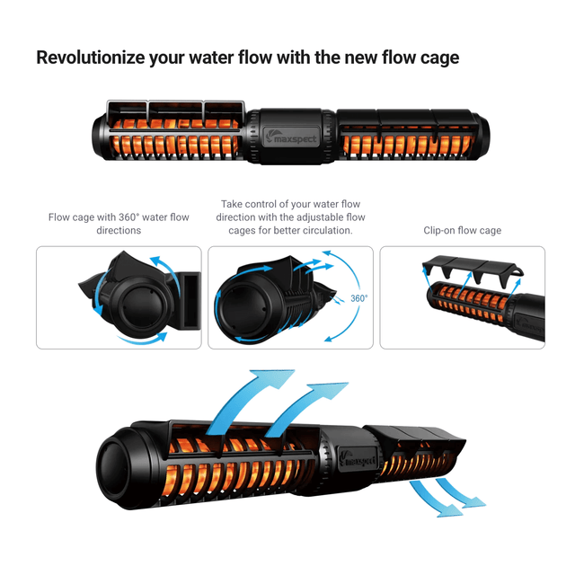 Maxspect MJ-GF Gyre Flow Pumps with adjustable flow cage for versatile water movement and circulation control.