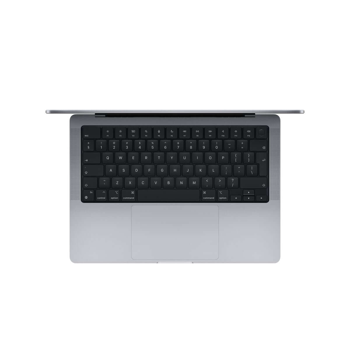 Pre-owned Apple 14inch Macbook Pro with M2 Max chip, 12 core CPU, 30 core GPU 1TB SSD - Space Grey keyboard view.