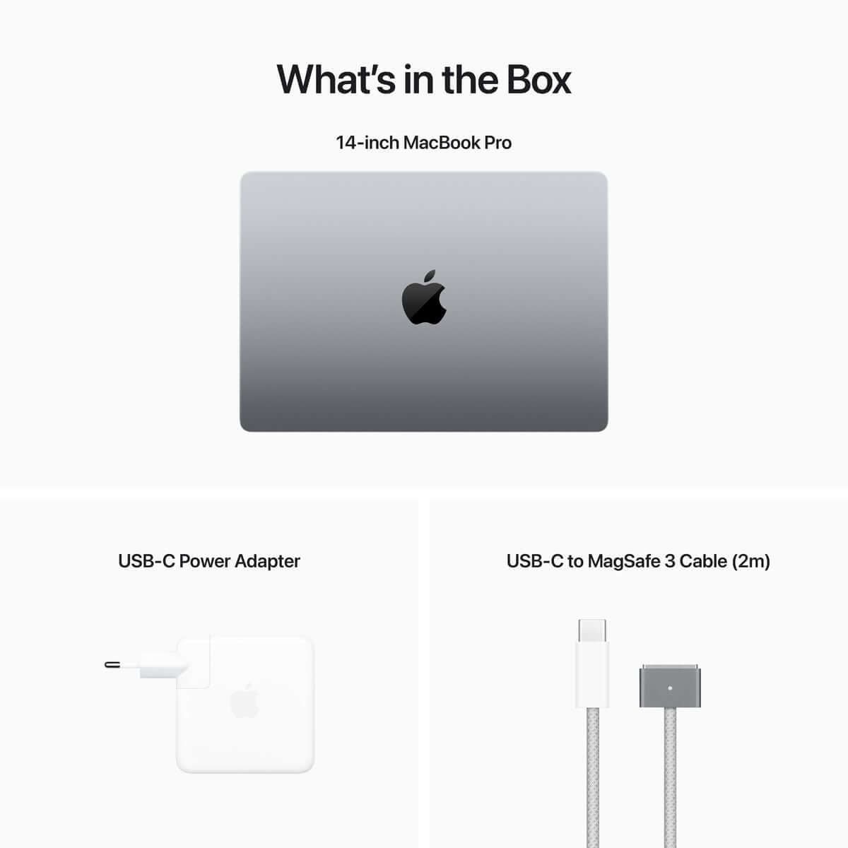 What’s in the Box - Pre-owned Apple 14inch Macbook Pro with M2 Max chip, 12 core CPU, 30 core GPU 1TB SSD - Space Grey.