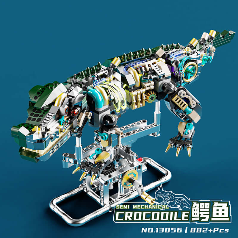 MJI Machinery Crocodile 13056 semi mechanical building blocks set with intricate design and vibrant colors.