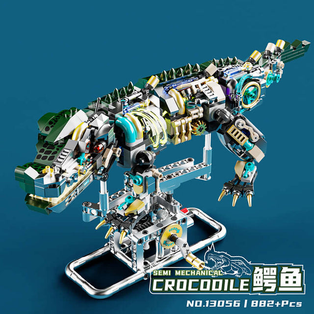 MJI Machinery Crocodile 13056 semi mechanical building blocks set with intricate design and vibrant colors.