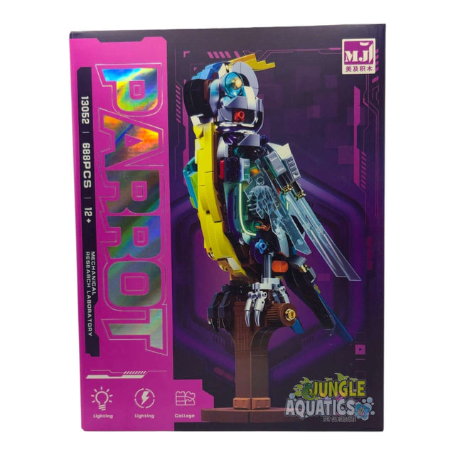 MJI Machinery Parrot 13052 building blocks packaging with colorful parrot design and details.