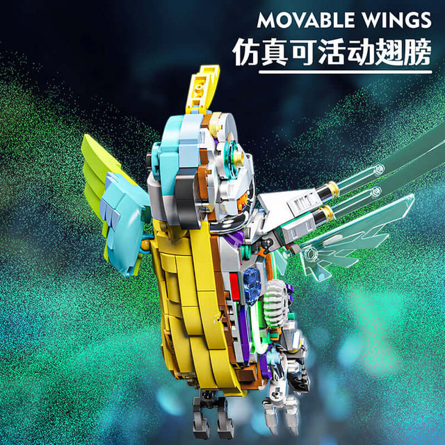 MJI Machinery Parrot 13052 building blocks with movable wings and vibrant colors for creative projects.