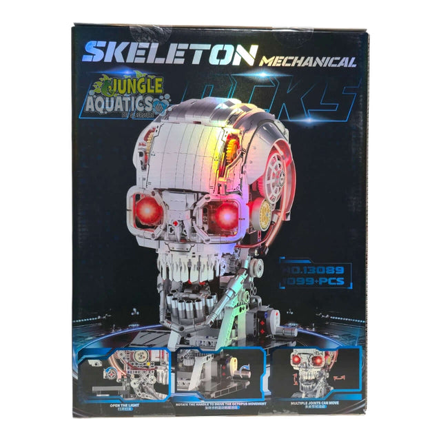 MJI Mechanical Skeleton 13089 packaging featuring a detailed mechanical structure and glowing eyes.