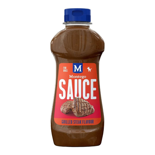 Montego Sauce for Dogs 500ml, grilled steak flavor, enhances pet meals and adds variety.