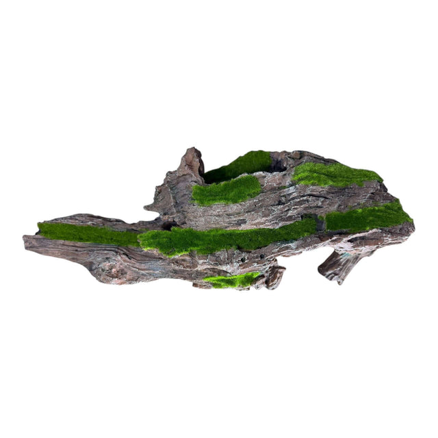 Moss Covered Tree Stump Ornament for aquariums, featuring realistic textures and natural moss accents.