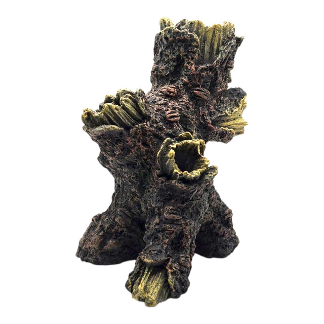 Natural driftwood tree log aquarium ornament in realistic textures and colors, perfect for aquatic décor.