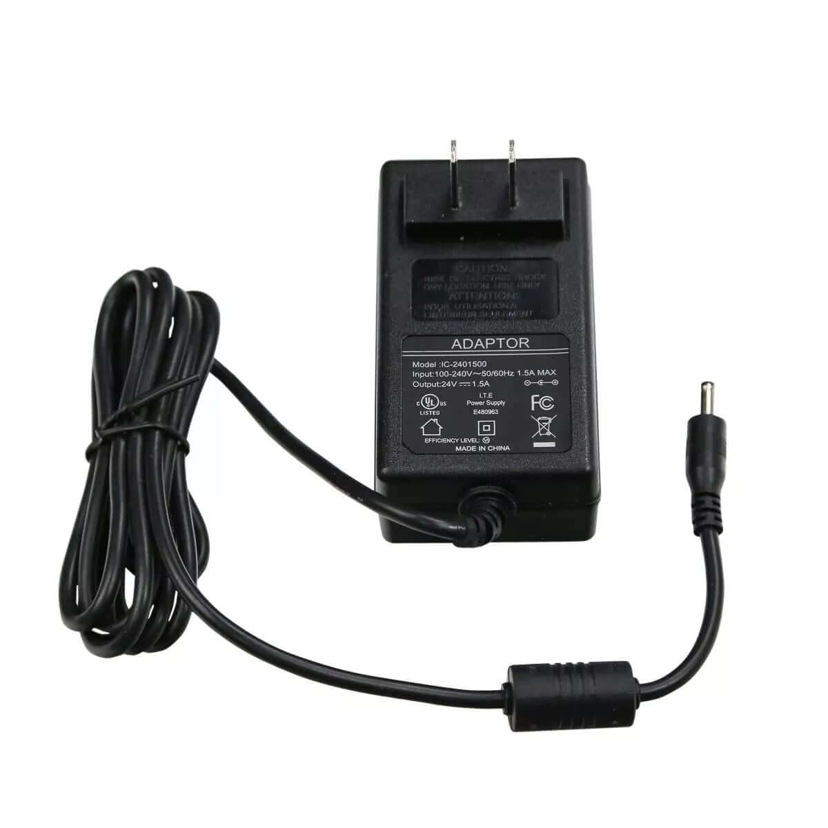 Neptune 36W 24VDC power supply adapter with two prongs and a connector cable. Ideal for FMM and DOS systems.