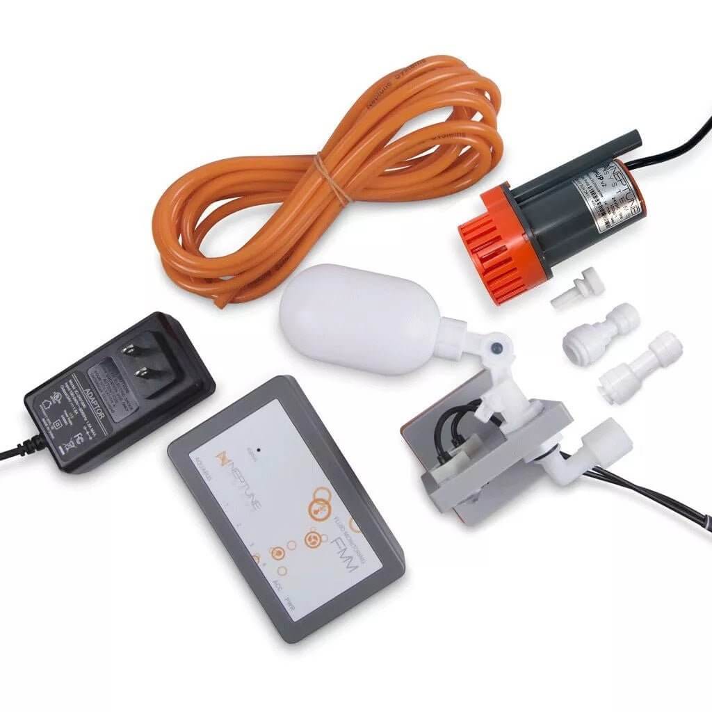Neptune Automatic Top-Off Kit (V2) components including pump, sensors, and accessories for easy aquarium water refill.