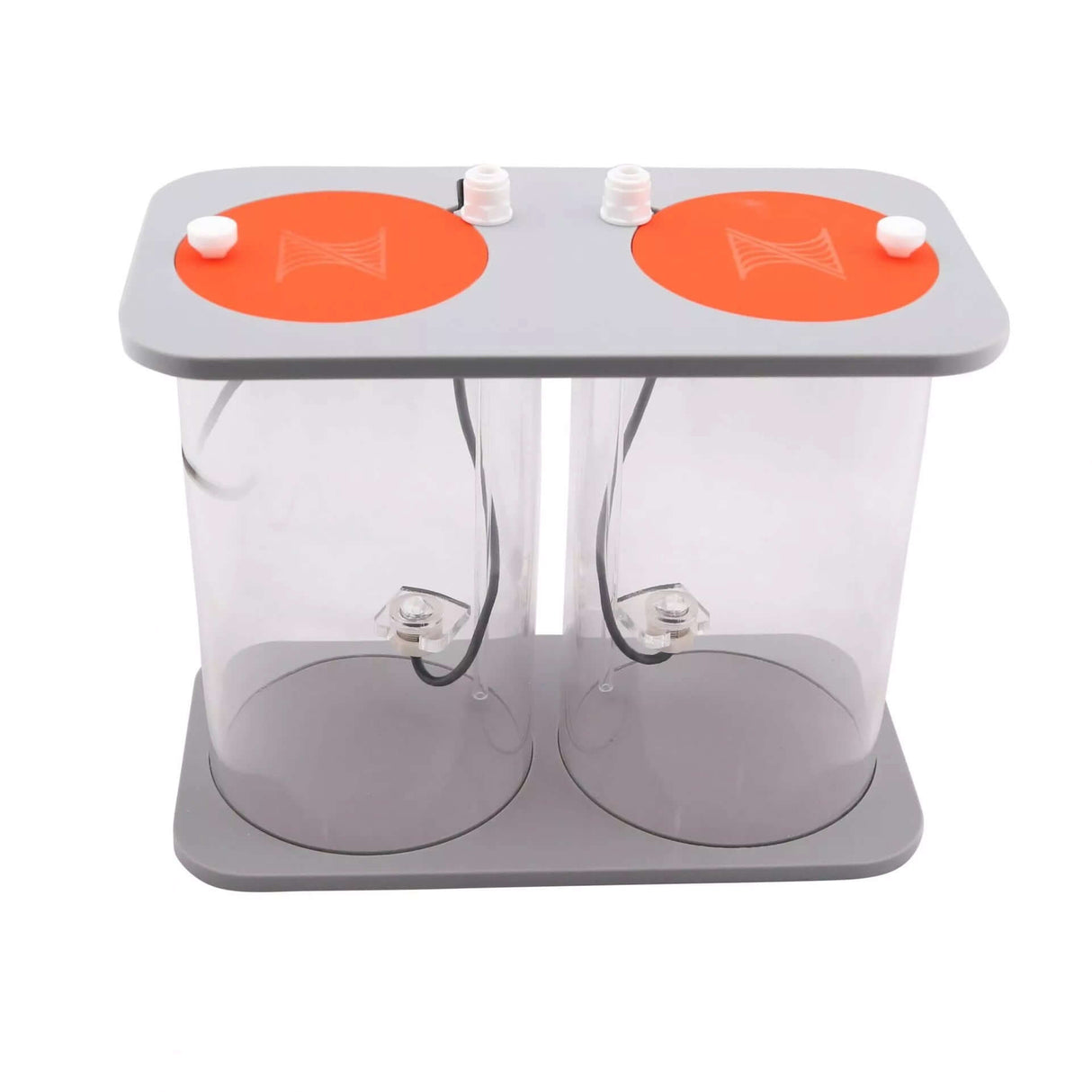 Neptune DOS Dual Reservoir with two transparent vessels and orange lids for liquid storage and dosing system integration.