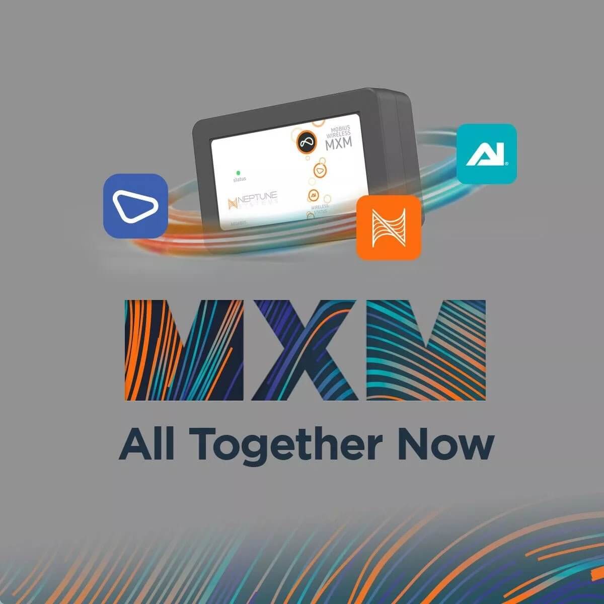 Neptune MXM Mobius Wireless Control Module with EcoTech and AquaIllumination logos, featuring "All Together Now" slogan.