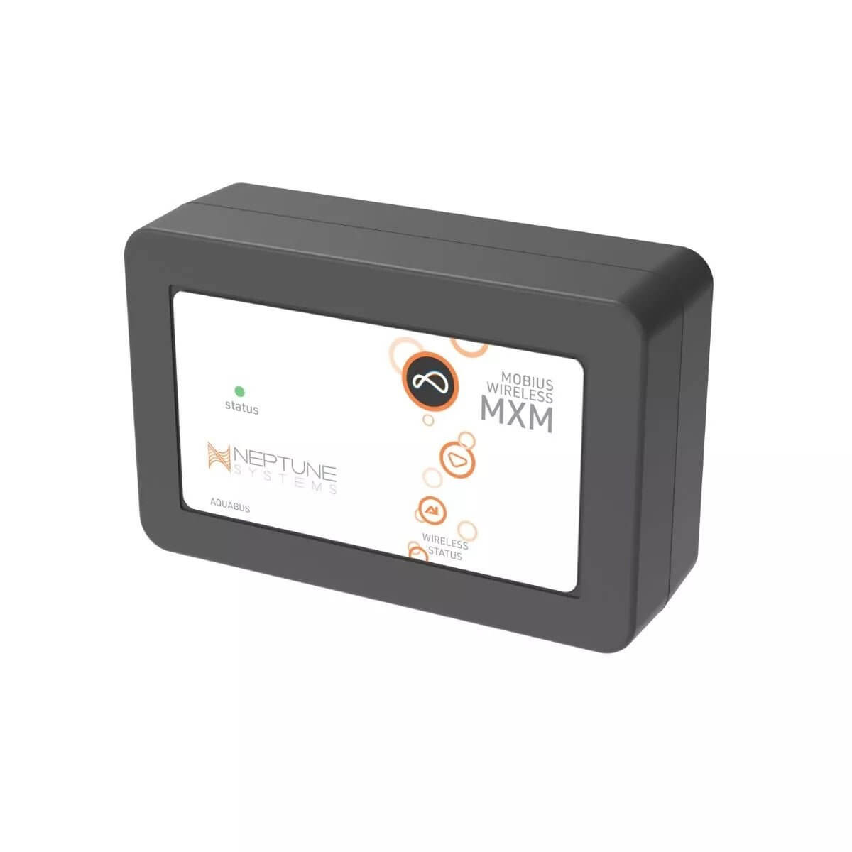 Neptune MXM Wireless Control Module for EcoTech and AquaIllumination, featuring status indicators and wireless control capabilities.