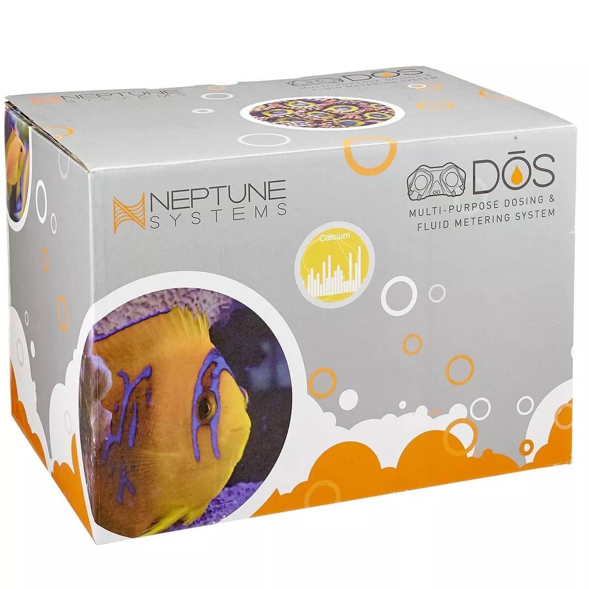 Neptune Systems DŌS dosing and fluid metering system packaging with colorful fish design.