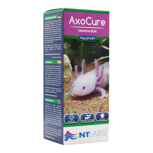 NT Labs AxoCure 100ml Aquarium medicine bath for axolotls, treating gill-safe aquatic diseases.