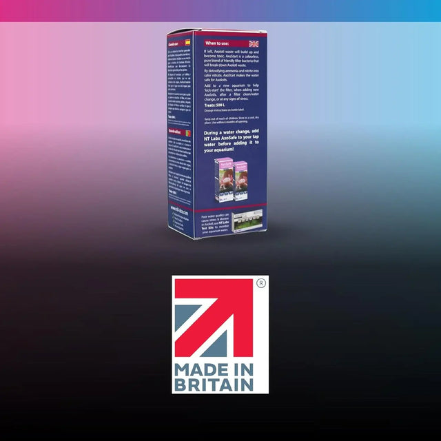 NT Labs AxoStart Bacteria 100ml product packaging with Made in Britain logo.