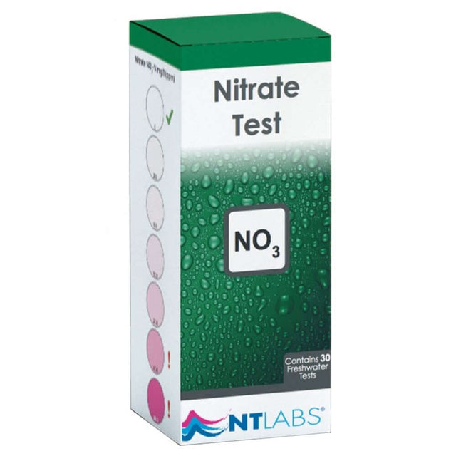 NT Labs No3 Nitrate Test Kit box for pond and aquarium use, includes 30 freshwater tests, easy and accurate testing.
