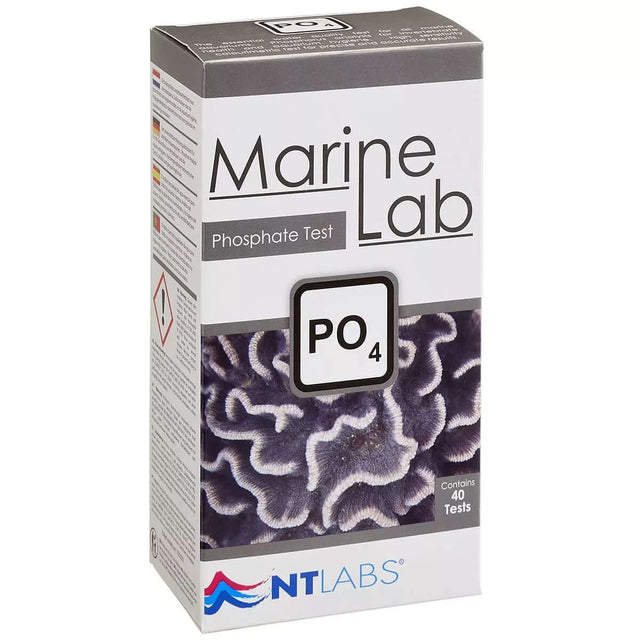 NT Labs Po4 Marine Lab Phosphate Test Kit packaging for monitoring phosphate levels in aquariums.