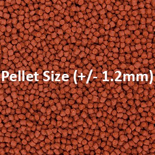 Ocean Nutrition Formula One Pellets in reddish-brown color, showing pellet size of +/- 1.2mm for optimal fish feeding.