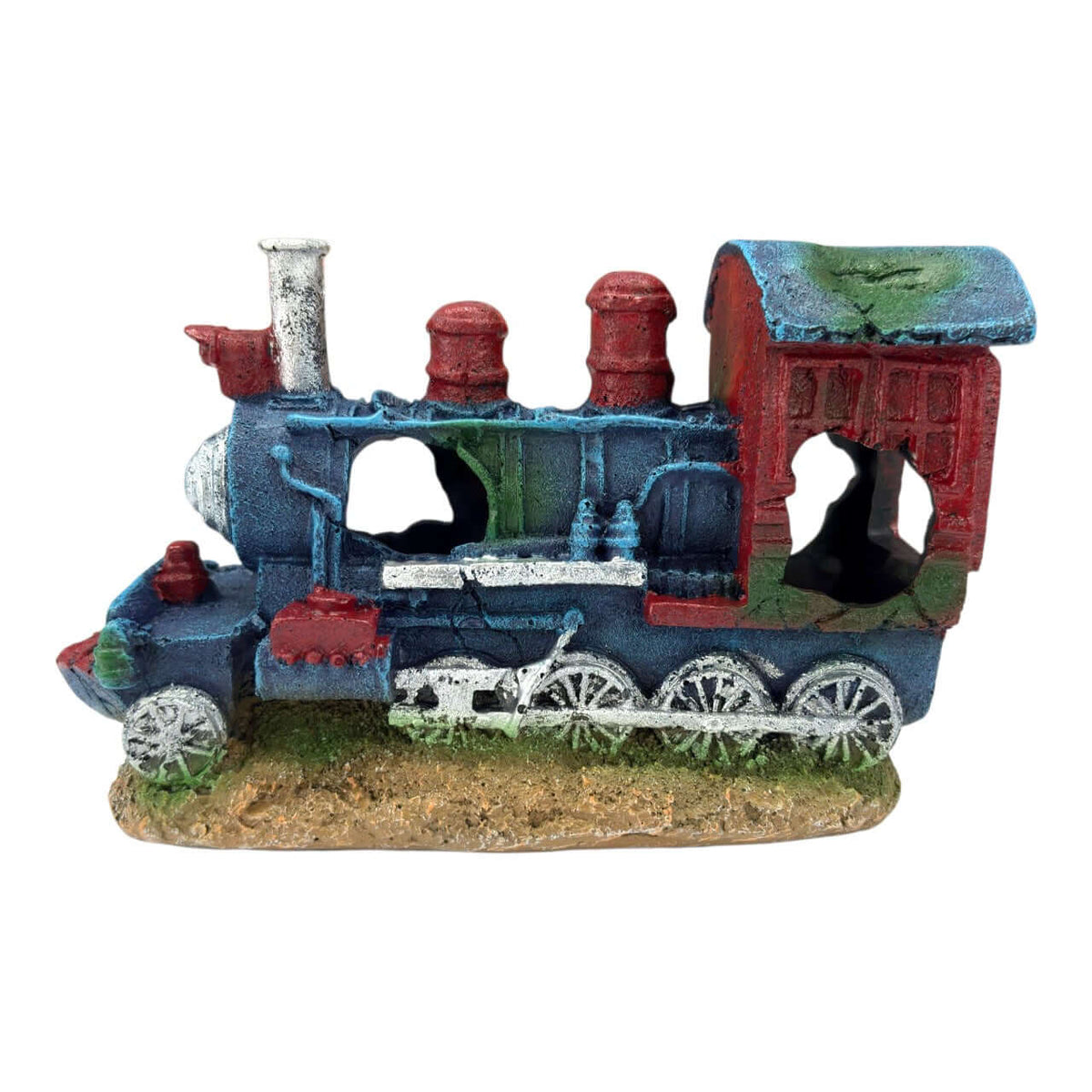 Old Locomotive Ornament featuring intricate details and weathered finish for aquarium decor.