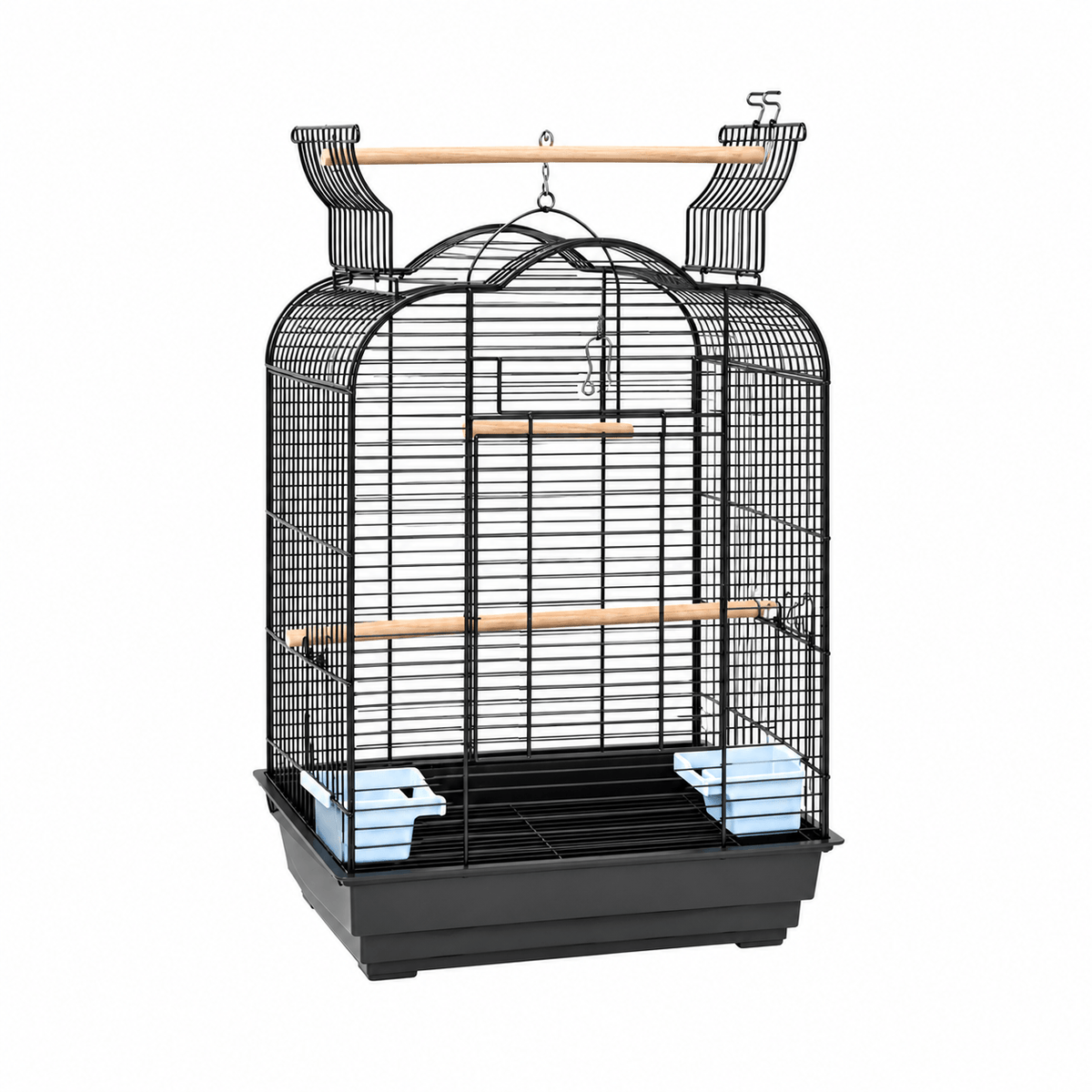 Bird Cage Cockatiel 48 x 36 x 68cm with curved wire roof and wooden perches for comfortable bird housing.
