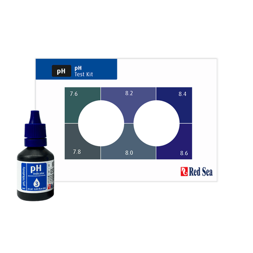 Red Sea MCP pH Alkalinity Test Kit with pH indicator and colorimetric chart for aquarium monitoring.