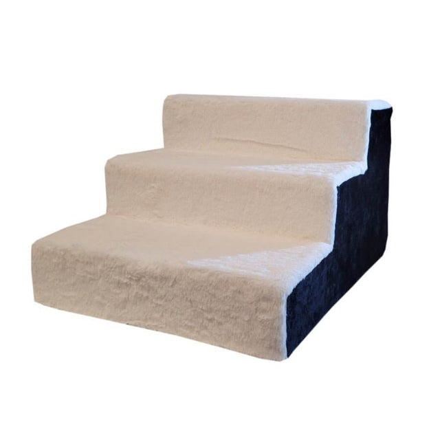 Pawise 3 Tier Pet Steps with soft white cover, ideal for small or aging dogs to easily access beds or couches.