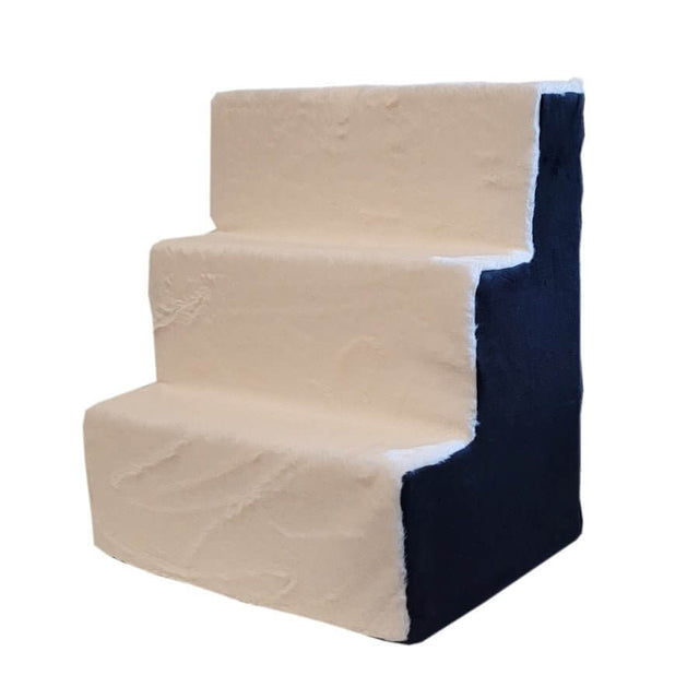Pawise 3 Tier Pet Steps in cream and navy, designed for small or aging dogs to easily access furniture or cars.