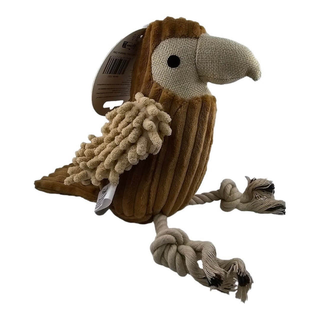Pawise Dog Molar Toy in the shape of a bird, featuring soft fabric and rope legs, perfect for playful dogs.