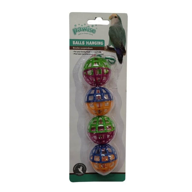 Pawise Hanging Balls Bird Toy package with colorful toys for bird entertainment and fun. Ideal for playful pets.