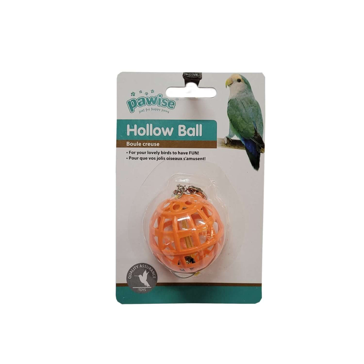 Pawise Hollow Ball Bird Toy in orange packaging, perfect for entertaining birds with fun activities.