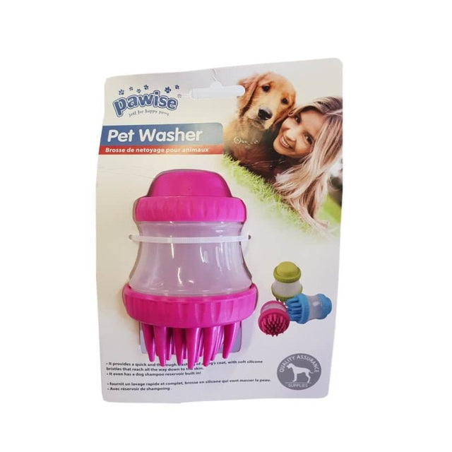 Pawise Pet Washer package featuring soft silicone bristles for easy dog bathing and grooming.