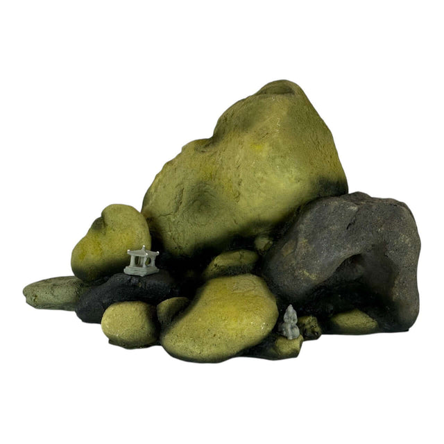 Pebble Rock Mountain Aquarium Ornament featuring realistic textures in olive-green and muted brown hues.
