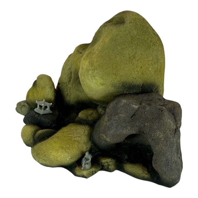 Pebble Rock Mountain Aquarium Ornament with realistic textures in olive-green and brownish-gray hues.