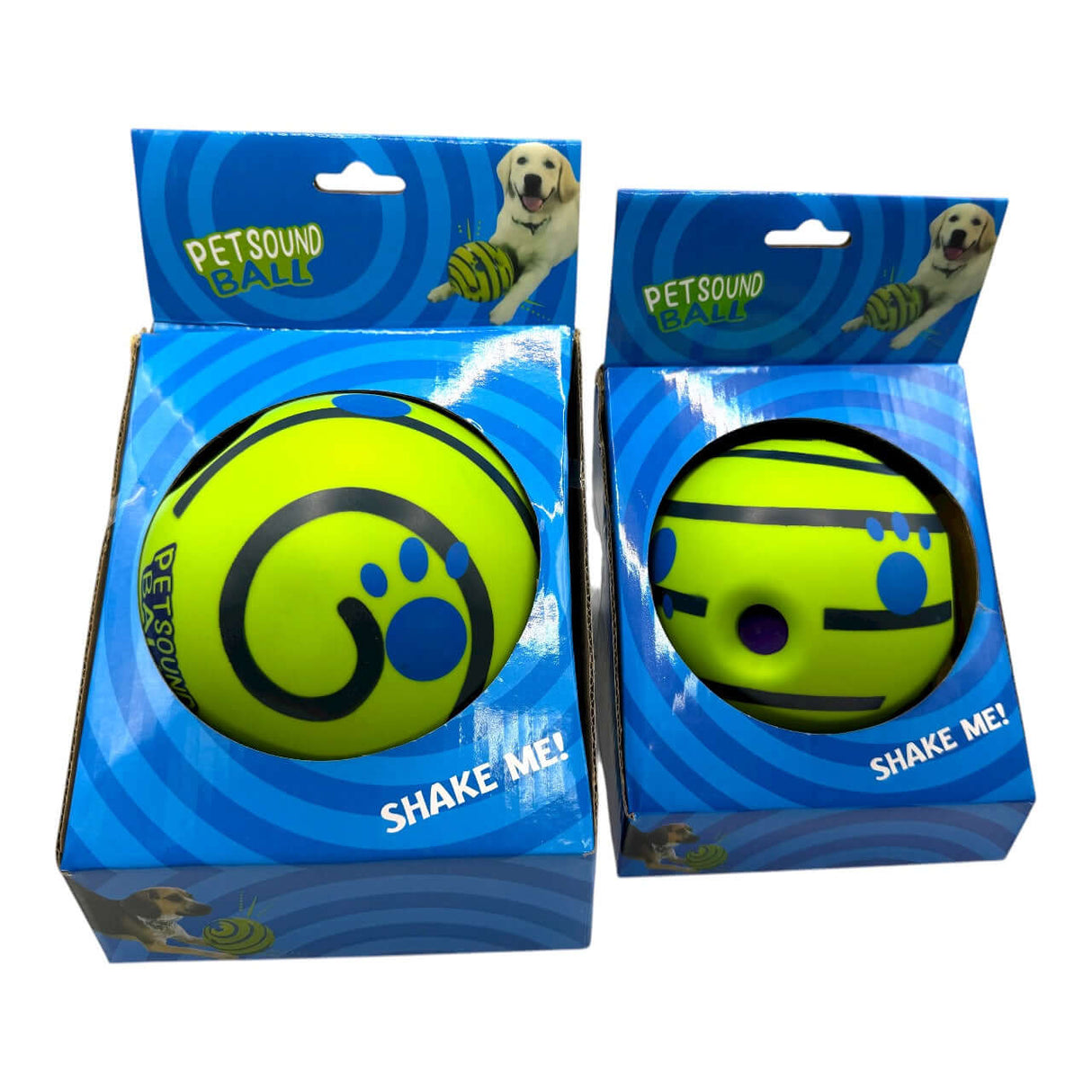 Pet Sound Giggle Ball with Squeaker in colorful packaging, designed for interactive play with pets.