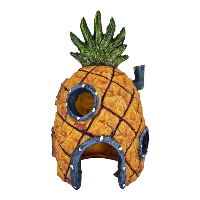 Pineapple Under the Sea aquarium ornament adds whimsy and color to your aquatic environment, crafted from durable resin.