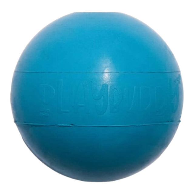 Playbuddy Rubber Ball, blue, non-toxic and safe for dogs to chase and play fetch.