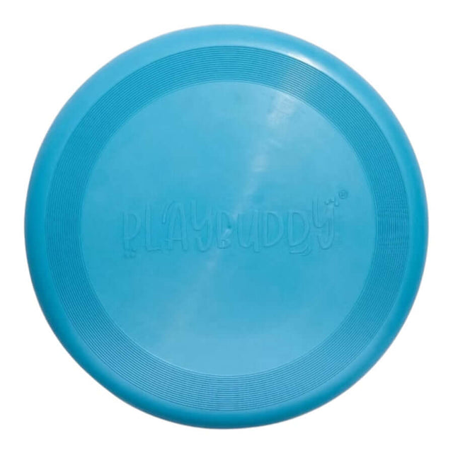 Playbuddy Frisbee in vibrant blue color, designed for optimal flight and dog playtime.