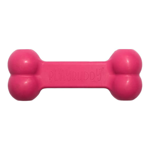 PlayBuddy Rubber Chew Toy in vibrant pink, durable and non-toxic, perfect for keeping dogs entertained.