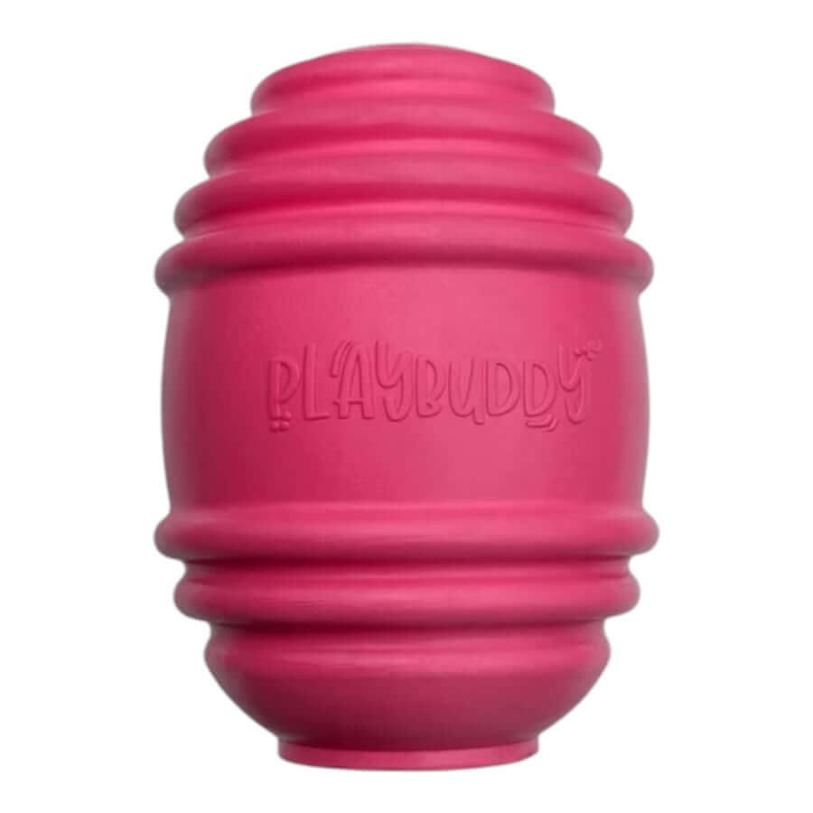 Playbuddy Thrill pink rubber toy for dogs, designed for exciting and engaging play.