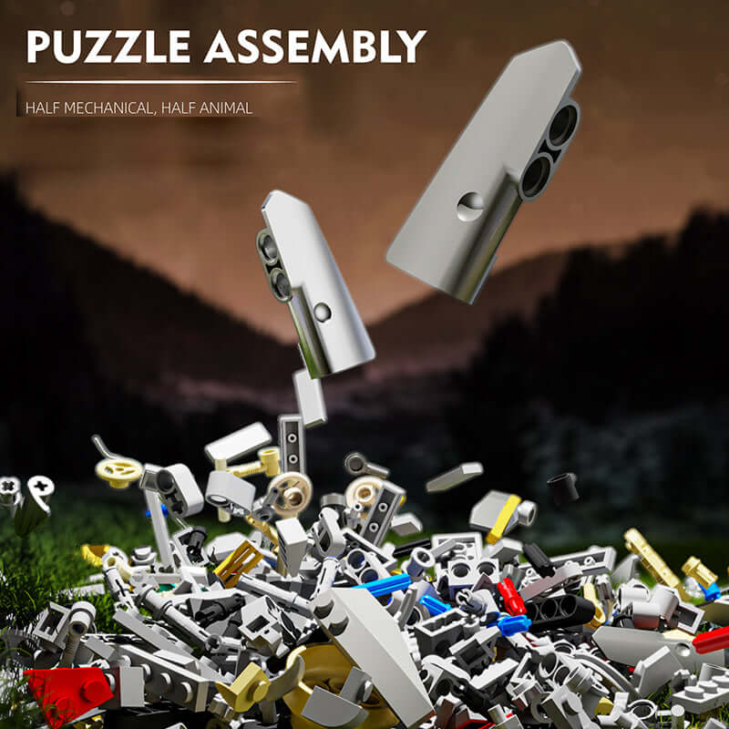 MJI Mechanical Dinosaurs 13087 building blocks with various pieces for creative puzzle assembly.