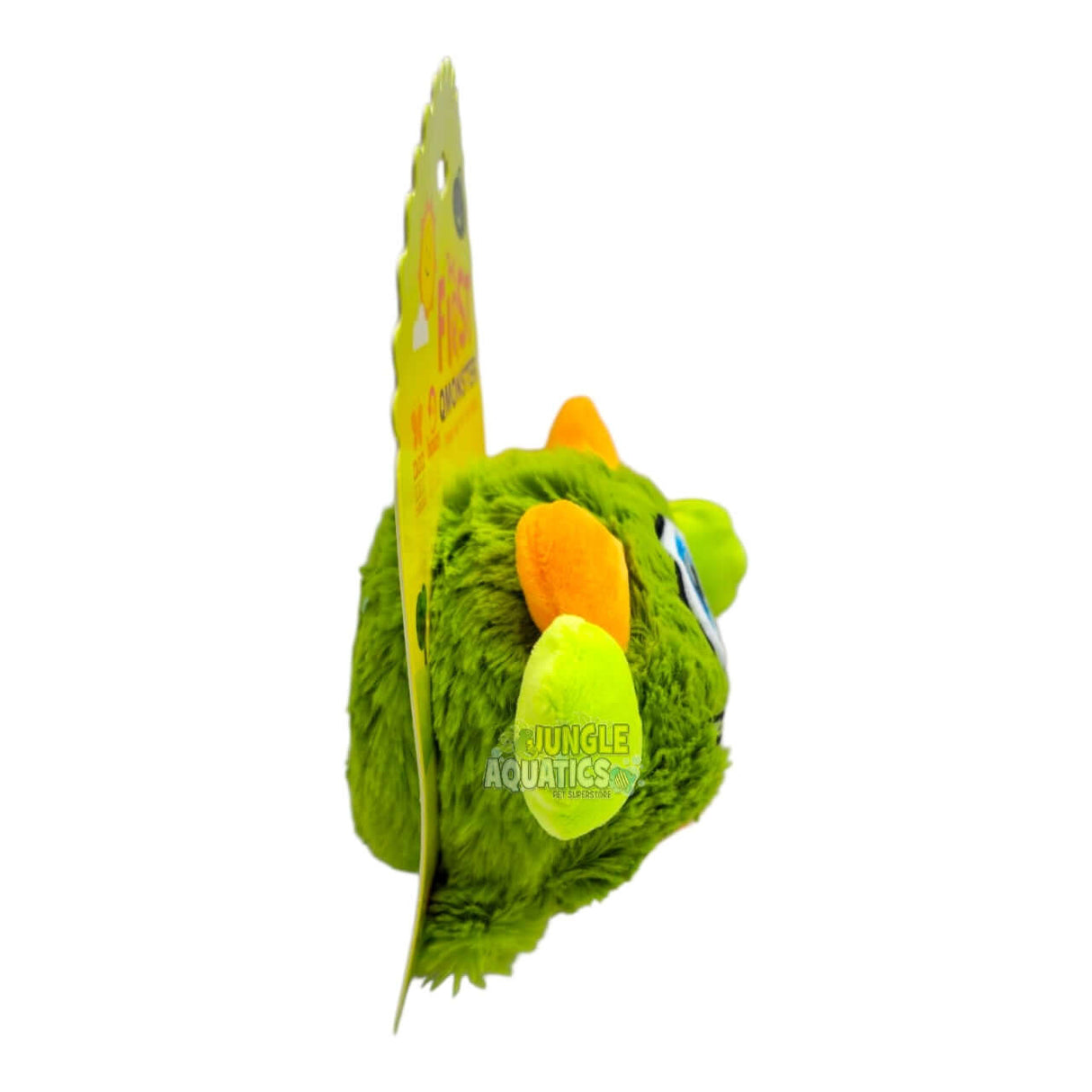 Q-Monster Bounce Ball Dog Toy - plush monster toy in green with squeaker and bouncy ball core for dog play.