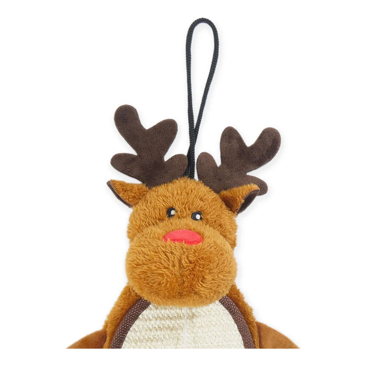 Cute plush reindeer scratcher mat for cats with soft antlers and a playful expression. Ideal for scratching and interactive play.
