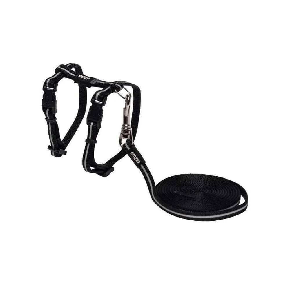 Rogz AlleyCat Kitten and Cat Harness and Lead with adjustable straps and reflective edges for visibility during walks.