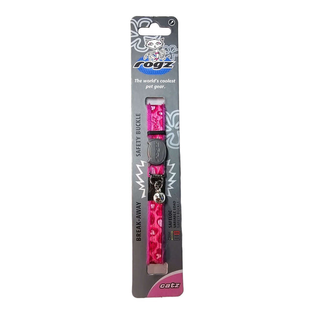 Rogz Fashion Cat Safety Collar in pink with break-away buckle and stylish design, perfect for stylish and safe cat identification.