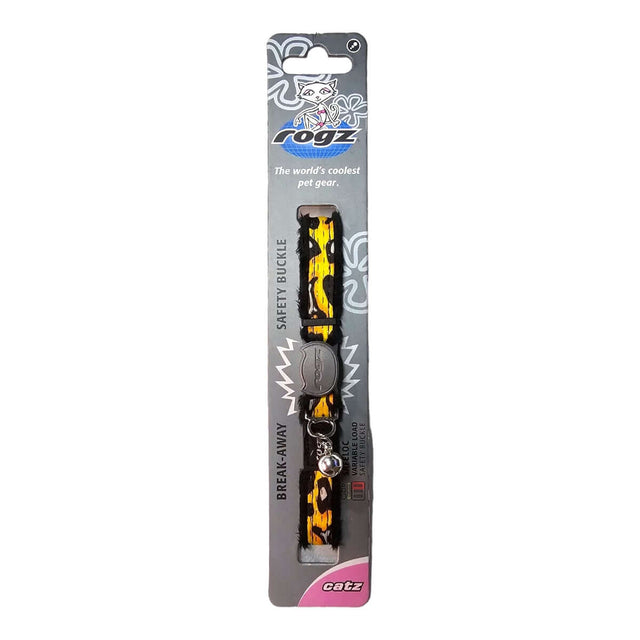 Rogz Fashion Cat Safety Collar with vibrant African safari print and break-away safety buckle packaging.