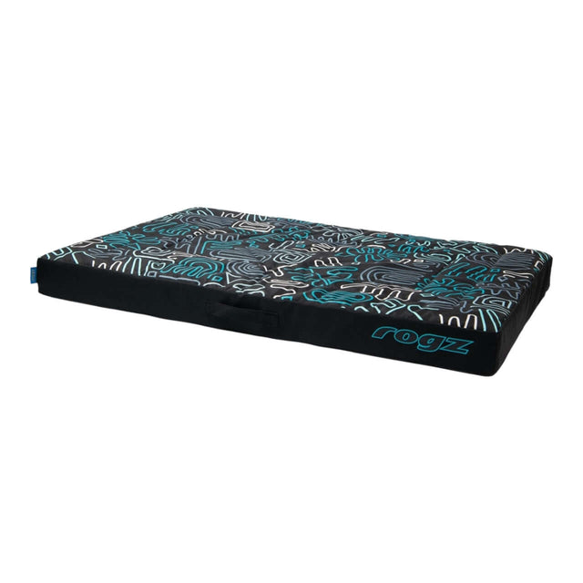 Rogz Graphix Flat Dog Bed with colorful design, lightweight polycotton fabric, and durable, water-resistant features.