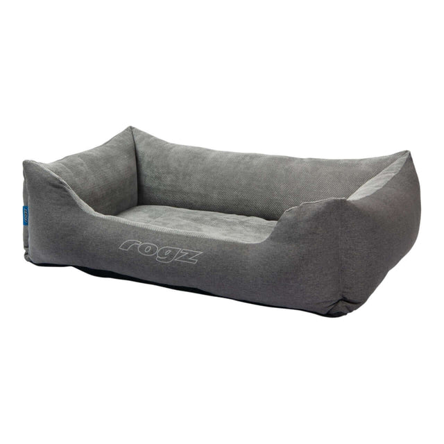Rogz Indoor Walled Bed in soft gray, designed for pet comfort and style, complements home decor.