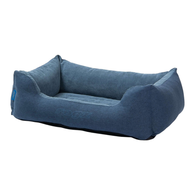 Rogz Indoor Walled Bed in blue, providing a cozy and stylish nap space for pets.