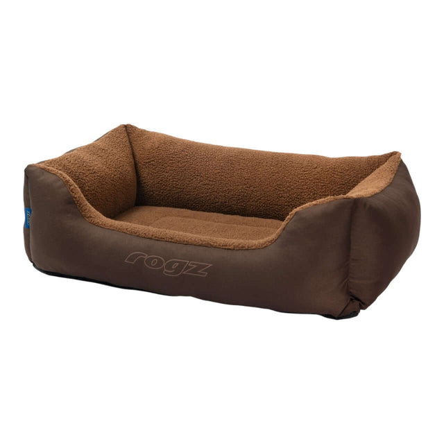 Rogz Outdoor Walled Dog Bed in brown, featuring cozy side bolsters for added support and comfort for outdoor adventures.